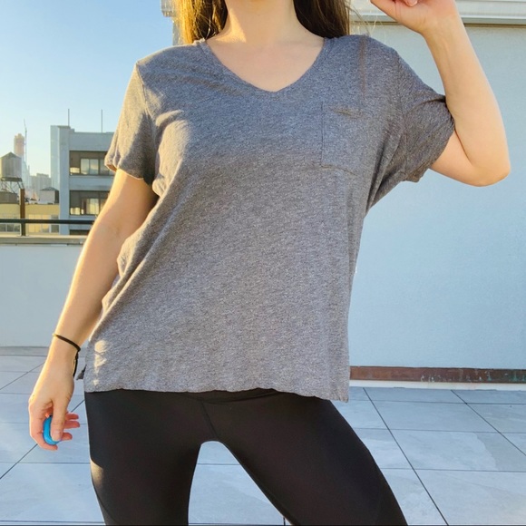 Madewell Gray Basic T-hirt V-Neck Drop Shoulder Top Shirt Oversized Plus - Picture 4 of 16